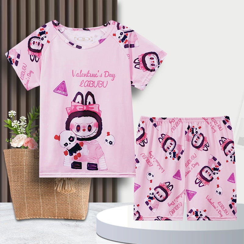 Milk Silk Summer Cartoon Crew Neck Children'S Pajamas Short Sleeve Shorts Suit Boys And Girls Home Clothes - Image 5